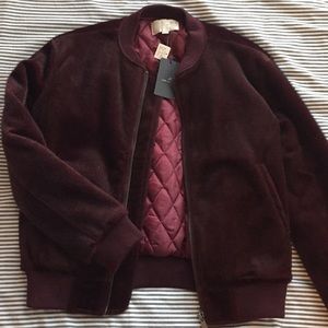 NWT: JOA Faux Burgundy Fur Coat